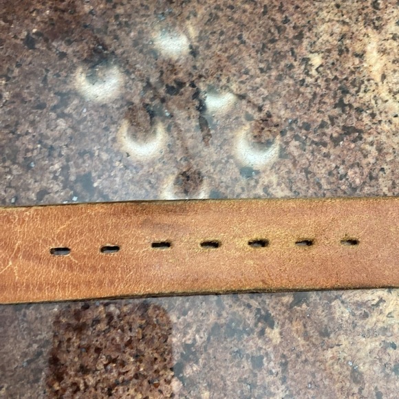 Genuine Leather Belt Brown Cognac Tulled silver buckle distressed Mexico - Picture 5 of 10